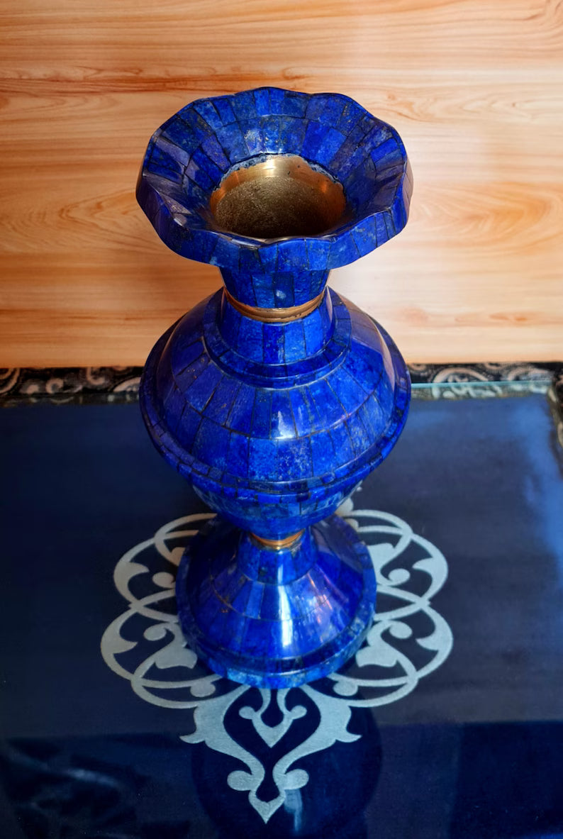 15.7 Inch XXL Handcrafted High-Quality Lapis Lazuli Pair Flower Vases – Afghanistan