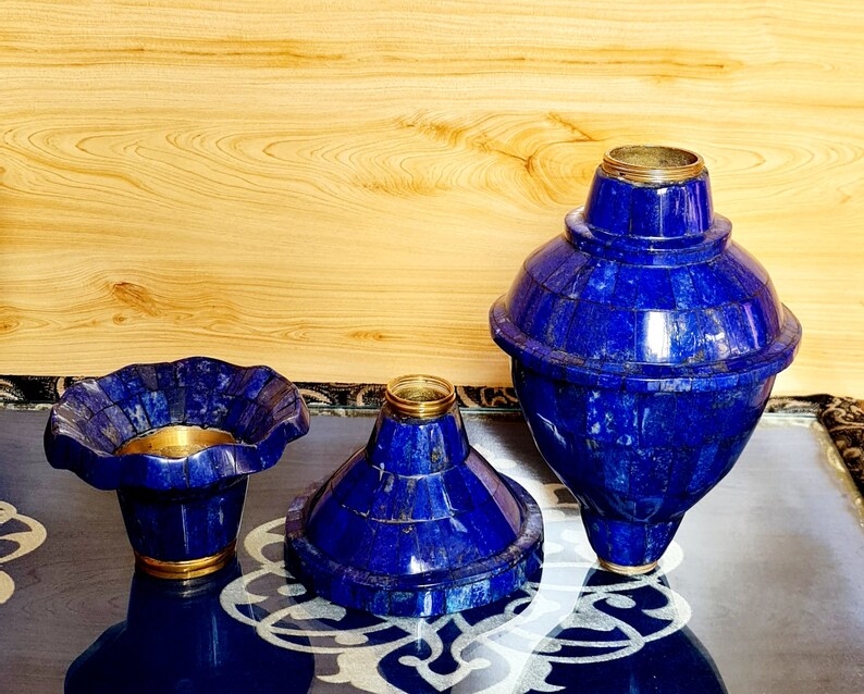 15.7 Inch XXL Handcrafted High-Quality Lapis Lazuli Pair Flower Vases – Afghanistan