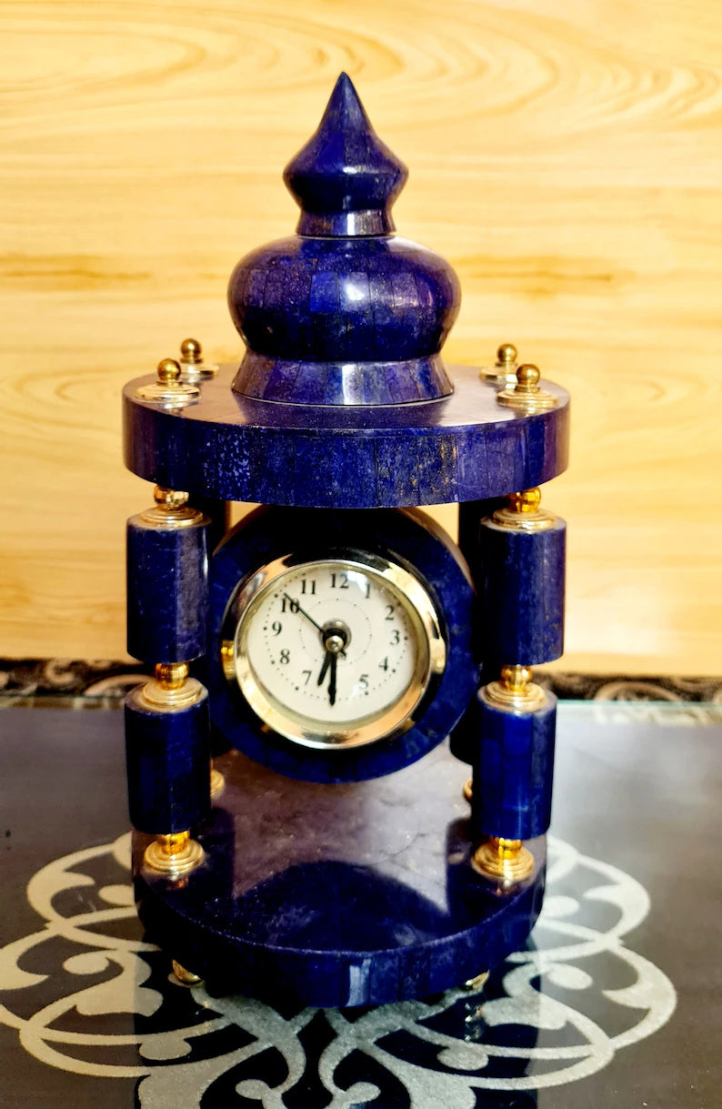 Handcrafted High Quality Lapis Lazuli Clock Decorative Tower – 4180 g | Afghan Stone Art