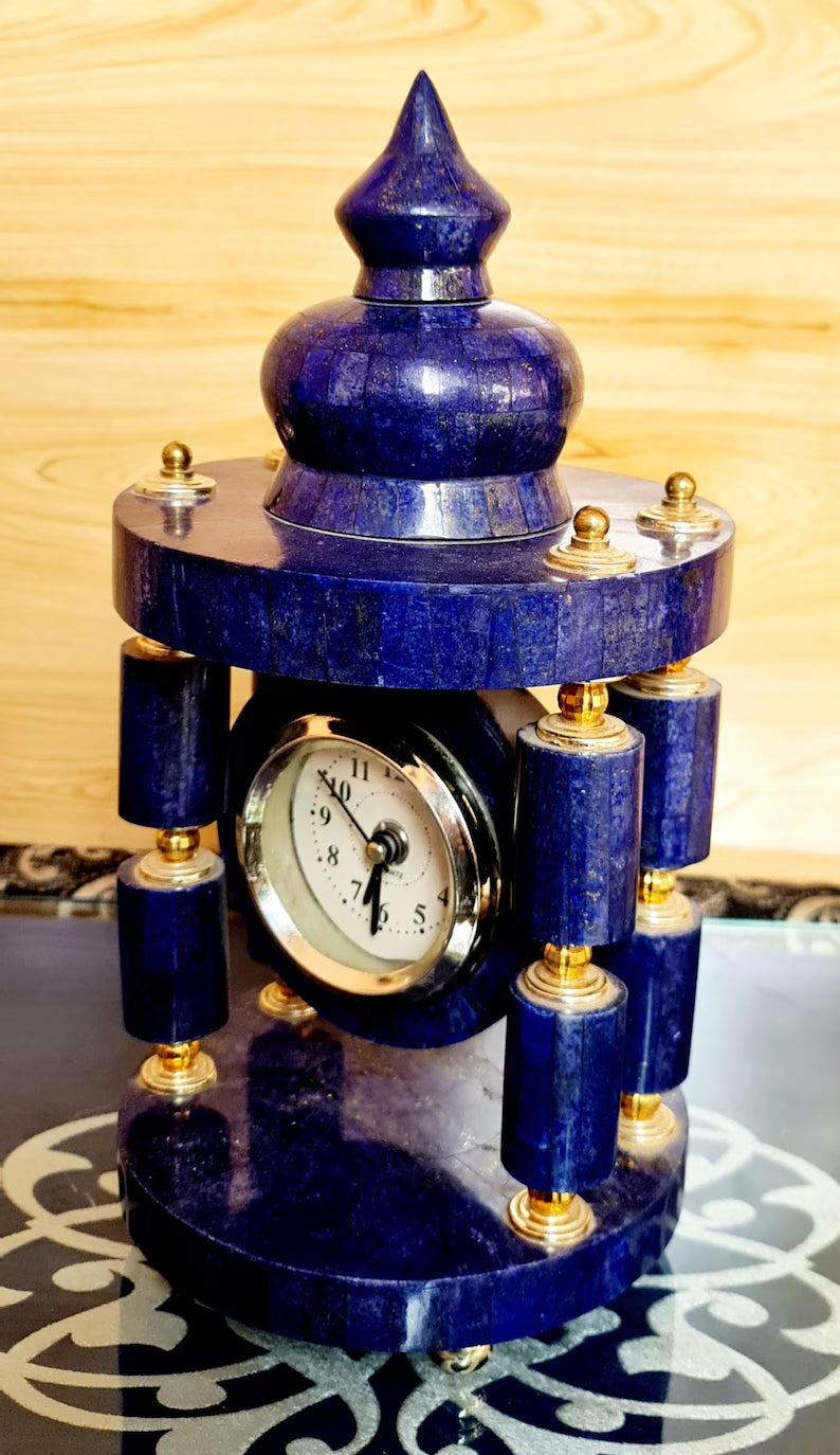 Handcrafted High Quality Lapis Lazuli Clock Decorative Tower – 4180 g | Afghan Stone Art