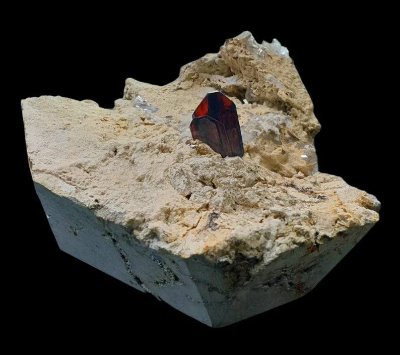 280 Gram Extremely Rare Red Blood Brookite Crystal with Quartz Points on Matrix