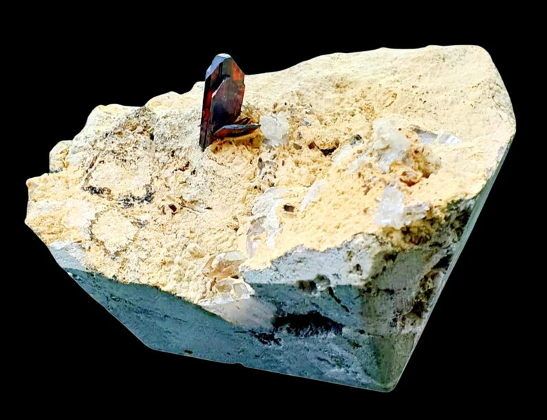 280 Gram Extremely Rare Red Blood Brookite Crystal with Quartz Points on Matrix