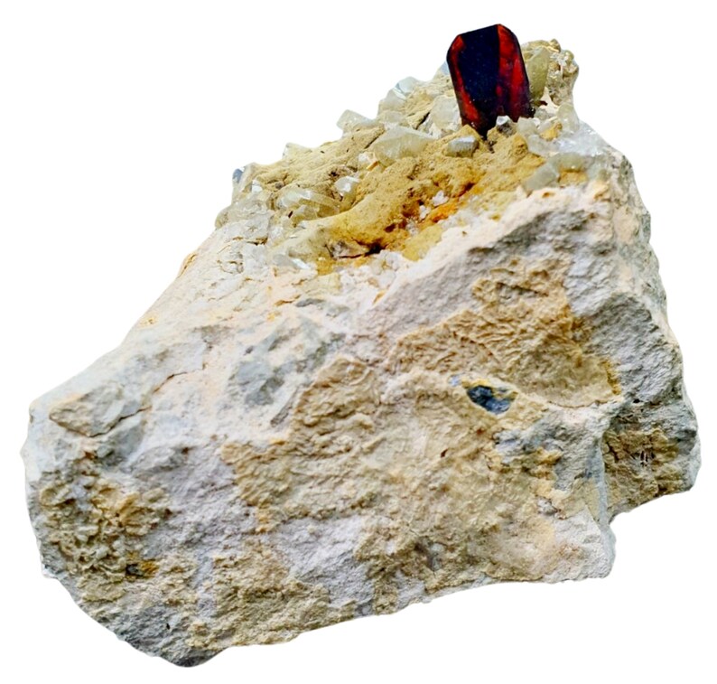 576 Gram Extremely Rare Red Blood Brookite Crystal with Quartz Points on Matrix