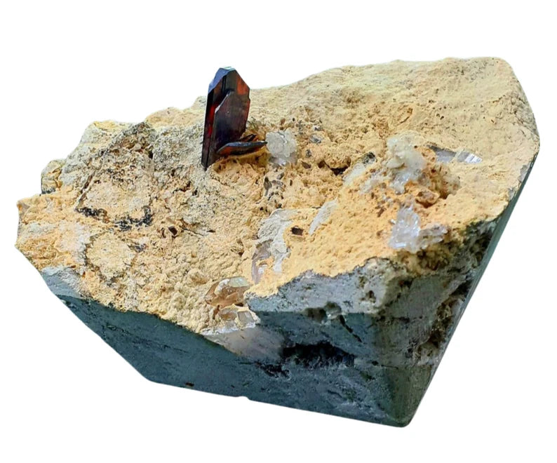 280 Gram Extremely Rare Red Blood Brookite Crystal with Quartz Points on Matrix