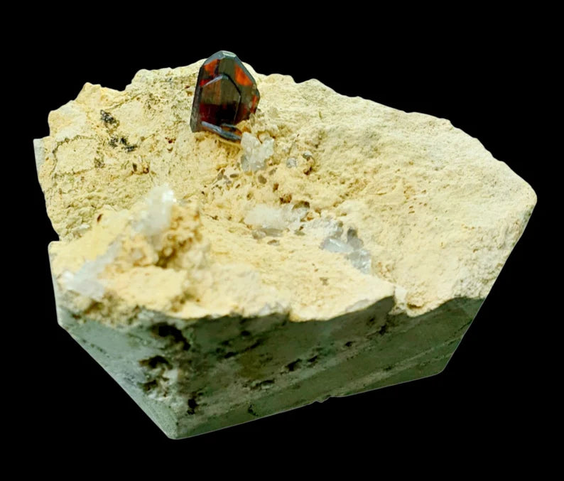 280 Gram Extremely Rare Red Blood Brookite Crystal with Quartz Points on Matrix