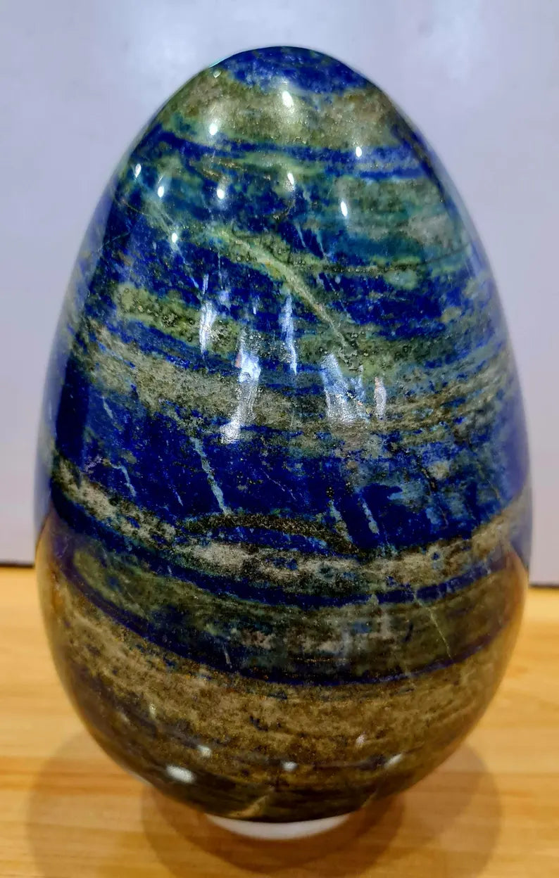 7.720 kg XXL Museum-Size Afghan Lapis Lazuli Polished Egg with Golden Pyrite – 220×150×150 mm