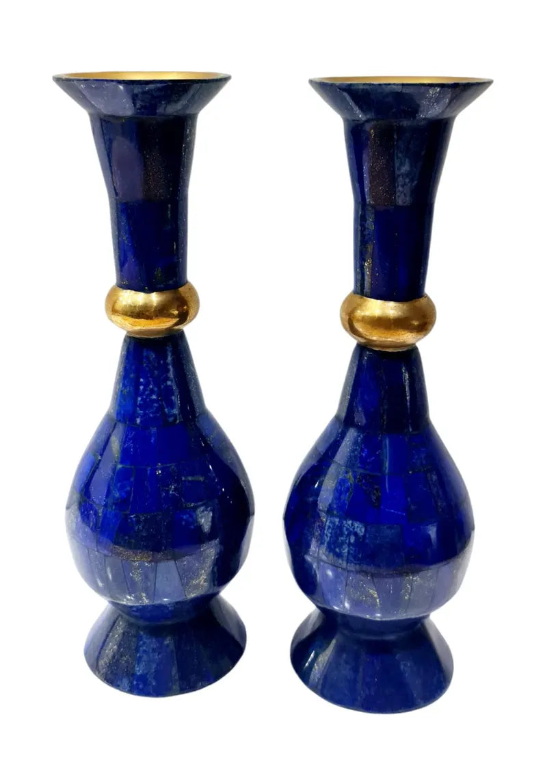 Handcrafted High-Quality Lapis Lazuli Pair Flower Vases – Afghanistan