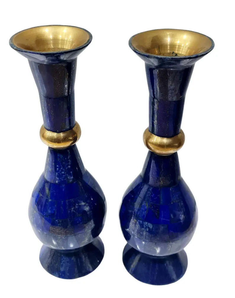 Handcrafted High-Quality Lapis Lazuli Pair Flower Vases – Afghanistan