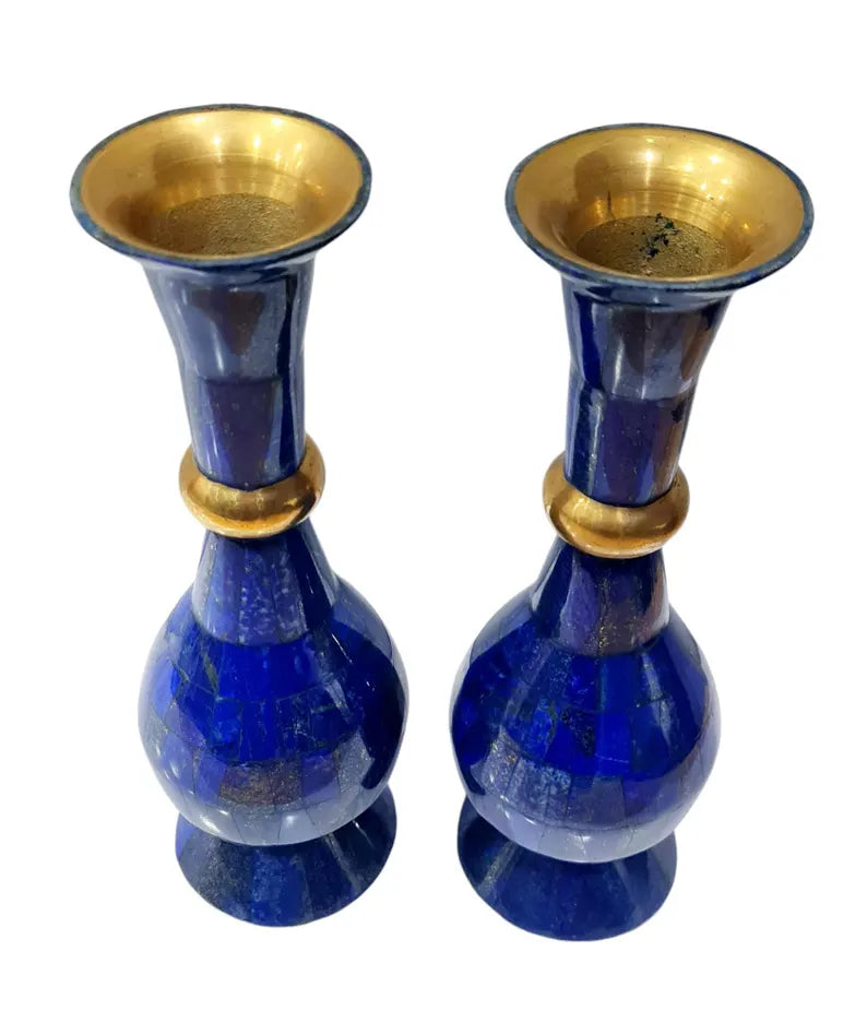 Handcrafted High-Quality Lapis Lazuli Pair Flower Vases – Afghanistan