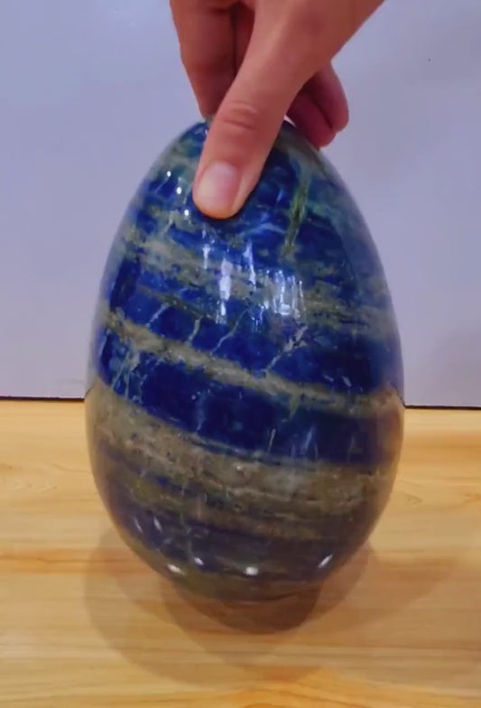 7.720 kg XXL Museum-Size Afghan Lapis Lazuli Polished Egg with Golden Pyrite – 220×150×150 mm